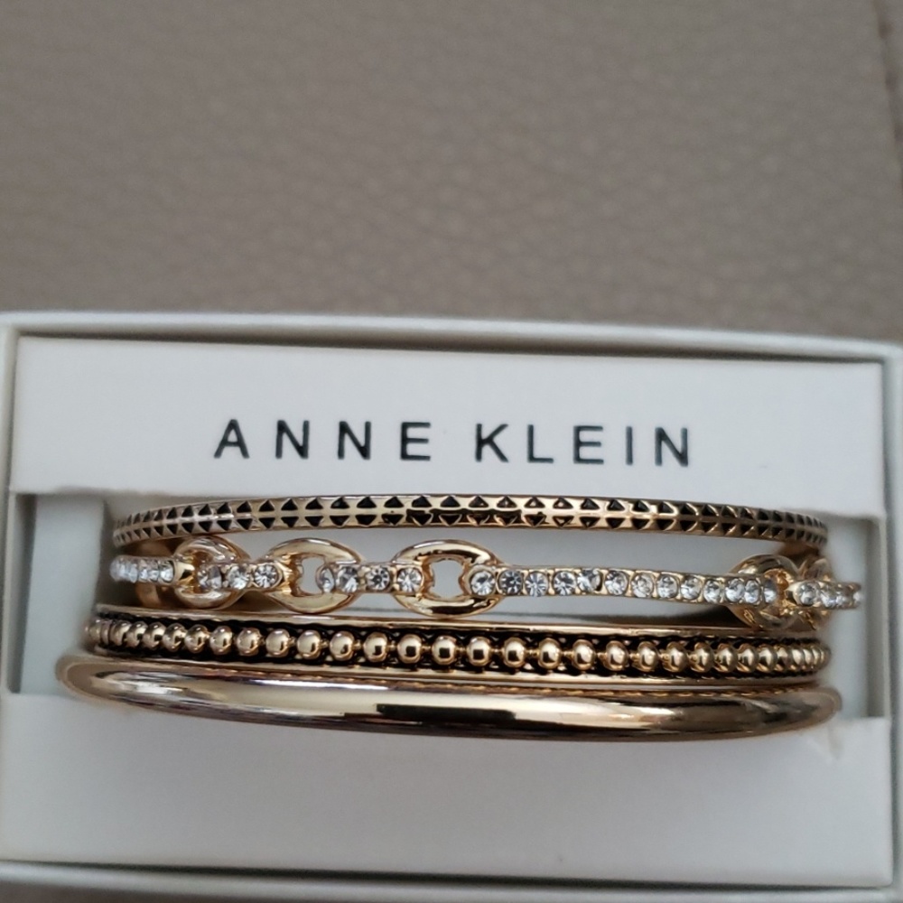 Anne Klein 4 Piece Goldtone Textured Bracelet